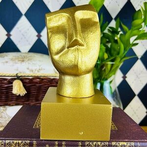 Golden Abstract Face Sculpture Gold Modernist Hollywood Regency Décor